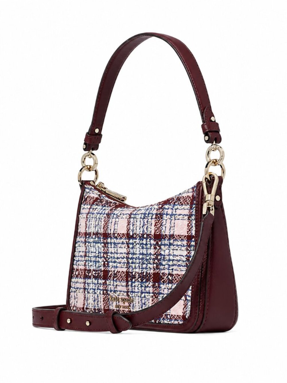 (New) Kate Spade – Hudson Tweed Medium Convertible Crossbody Bag (Dark Merlot)